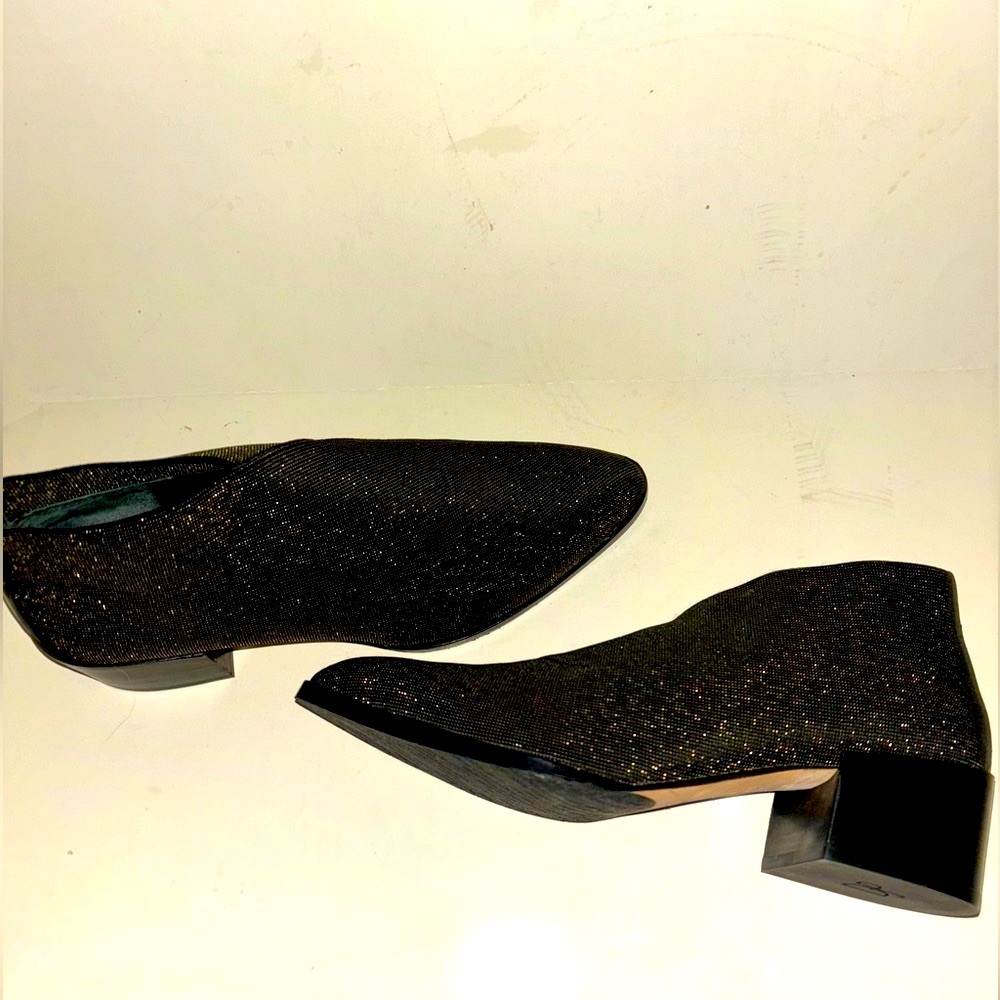 Donald J Pliner Daved Black Gold Metallic Block Heel Ankle Boot